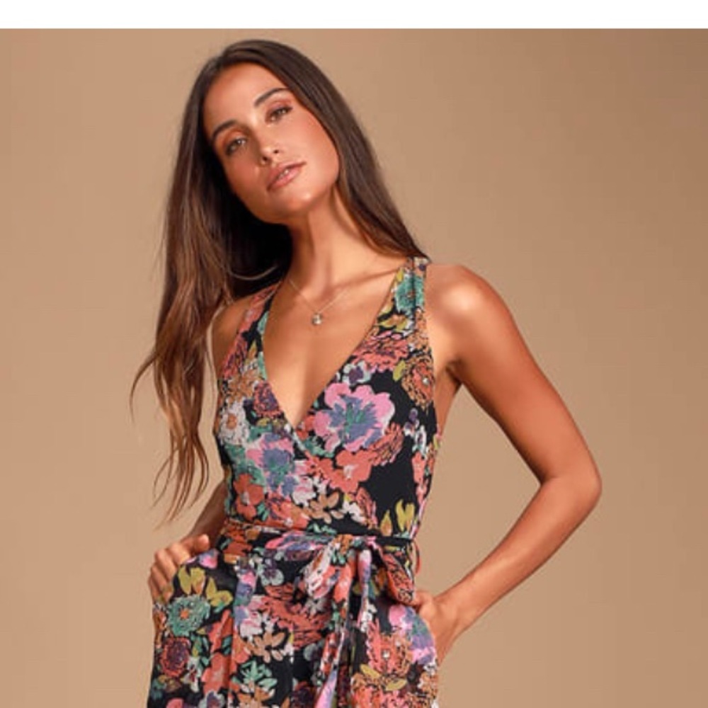 New floral dress jumpsuit wide leg, back zip